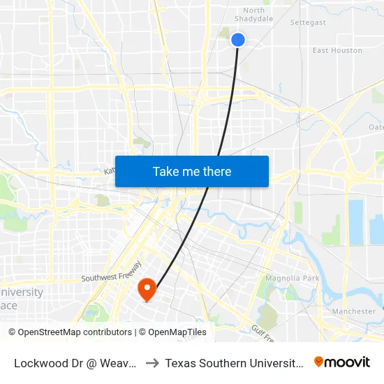 Lockwood Dr @ Weaver Rd to Texas Southern University REC map