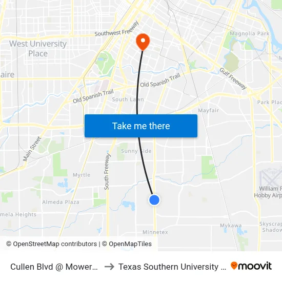 Cullen Blvd @ Mowery Rd to Texas Southern University REC map