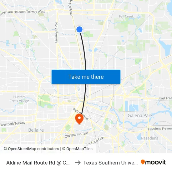 Aldine Mail Route Rd @ Chrisman Rd to Texas Southern University REC map