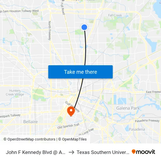 John F Kennedy Blvd @ Aldine Mail to Texas Southern University REC map