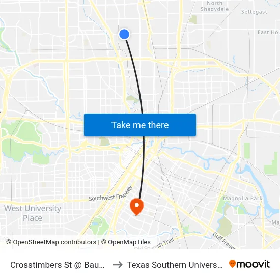 Crosstimbers St @ Bauman Rd to Texas Southern University REC map