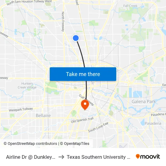 Airline Dr @ Dunkley Dr to Texas Southern University REC map
