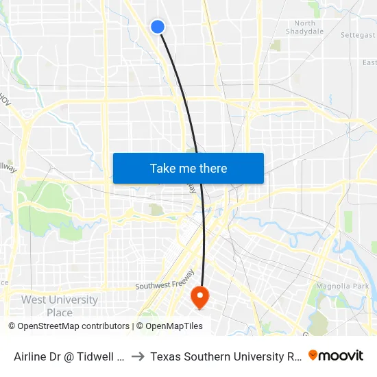 Airline Dr @ Tidwell Rd to Texas Southern University REC map