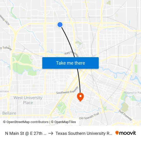 N Main St @ E 27th St to Texas Southern University REC map