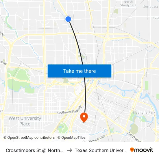 Crosstimbers St @ North Freeway to Texas Southern University REC map