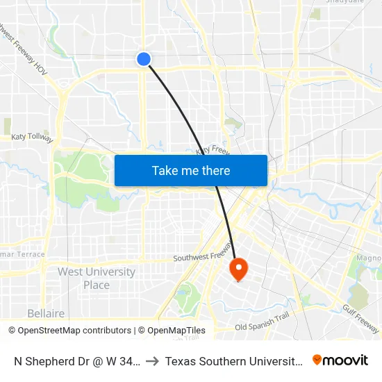 N Shepherd Dr @ W 34th St to Texas Southern University REC map