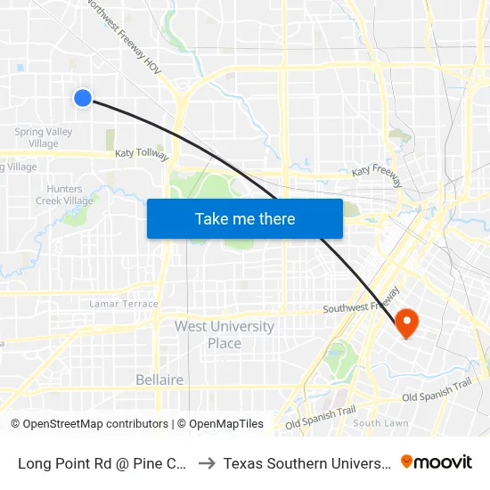 Long Point Rd @ Pine Chase Dr to Texas Southern University REC map