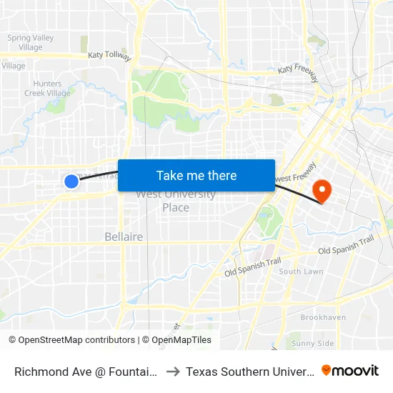 Richmond Ave @ Fountain View Dr to Texas Southern University REC map