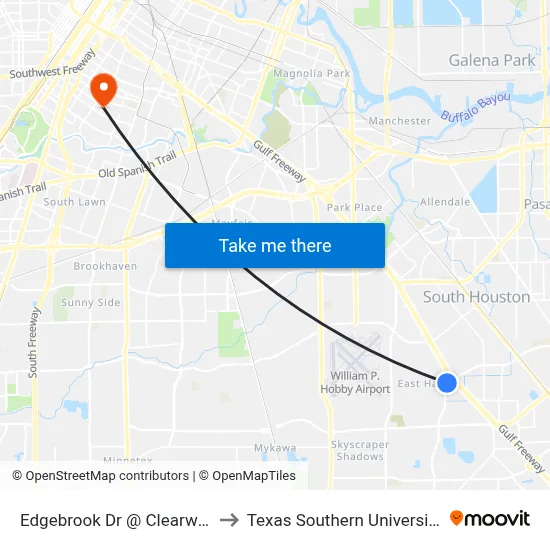 Edgebrook Dr @ Clearwood St to Texas Southern University REC map