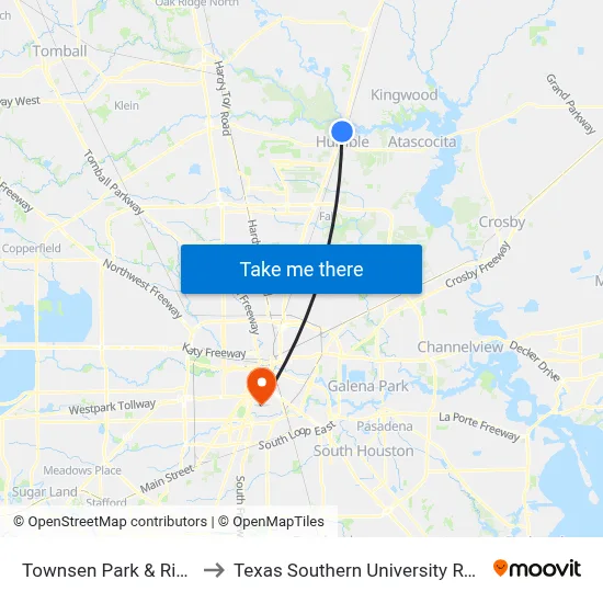 Townsen Park & Ride to Texas Southern University REC map