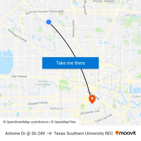 Antoine Dr @ Sh 249 to Texas Southern University REC map