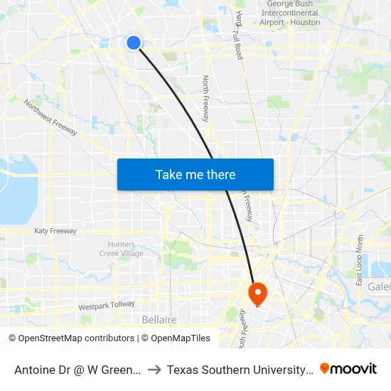 Antoine Dr @ W Greens Rd to Texas Southern University REC map