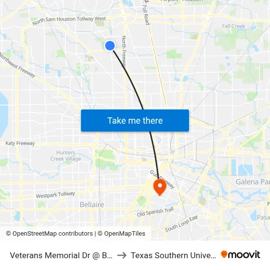 Veterans Memorial Dr @ Blue Bell Rd to Texas Southern University REC map