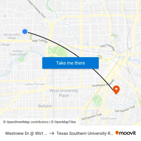 Westview Dr @ Wirt Rd to Texas Southern University REC map