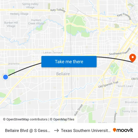 Bellaire Blvd @ S Gessner Rd to Texas Southern University REC map