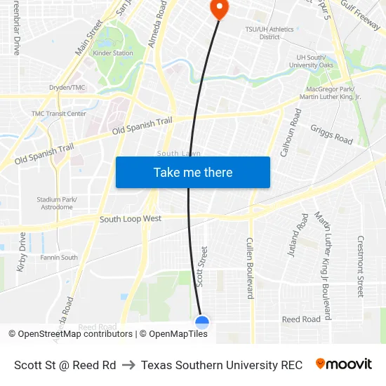 Scott St @ Reed Rd to Texas Southern University REC map
