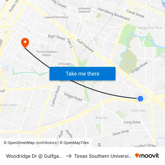 Woodridge Dr @ Gulfgate Mall to Texas Southern University REC map