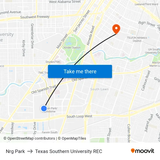 Nrg Park to Texas Southern University REC map