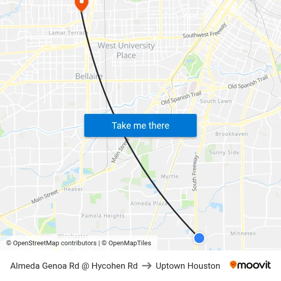 Almeda Genoa Rd @ Hycohen Rd to Uptown Houston map
