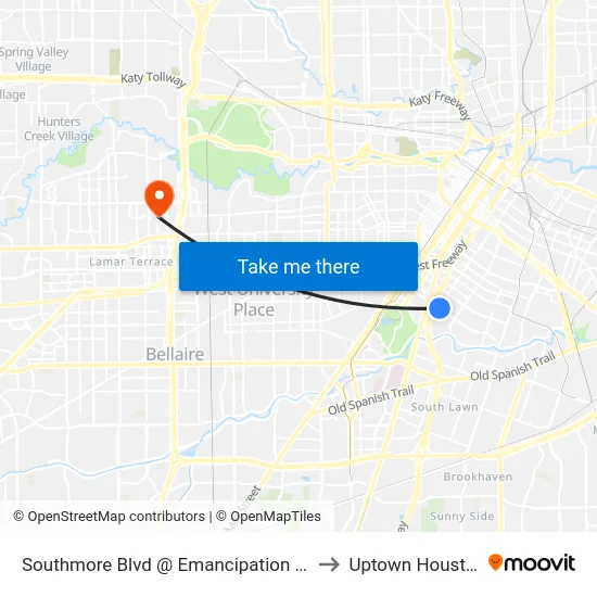Southmore Blvd @ Emancipation Ave to Uptown Houston map