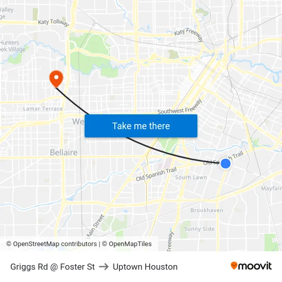 Griggs Rd @ Foster St to Uptown Houston map