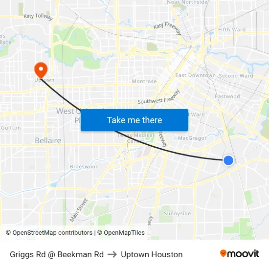 Griggs Rd @ Beekman Rd to Uptown Houston map
