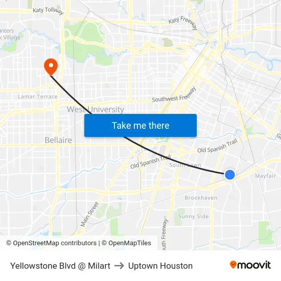 Yellowstone Blvd @ Milart to Uptown Houston map