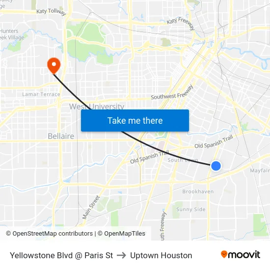 Yellowstone Blvd @ Paris St to Uptown Houston map