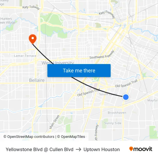 Yellowstone Blvd @ Cullen Blvd to Uptown Houston map