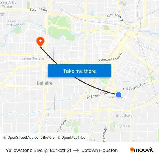 Yellowstone Blvd @ Burkett St to Uptown Houston map