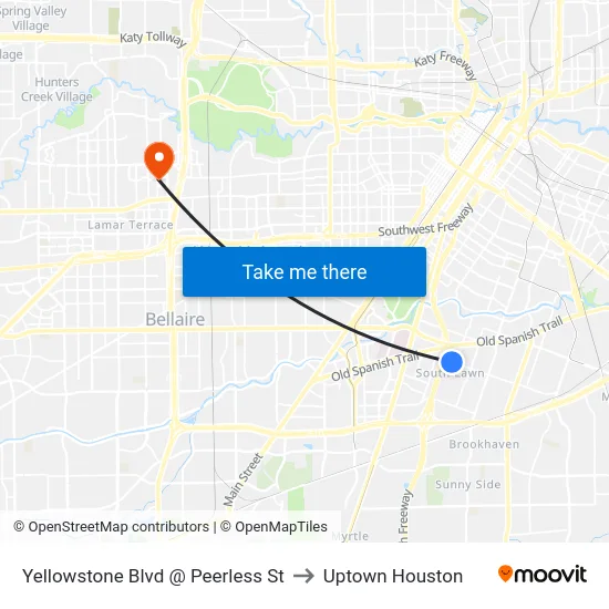 Yellowstone Blvd @ Peerless St to Uptown Houston map