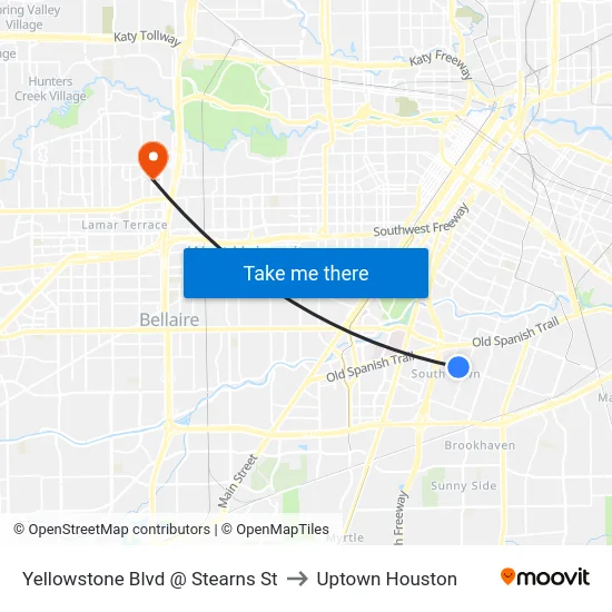 Yellowstone Blvd @ Stearns St to Uptown Houston map