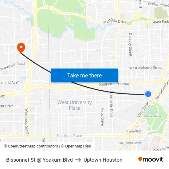 Bissonnet St @ Yoakum Blvd to Uptown Houston map