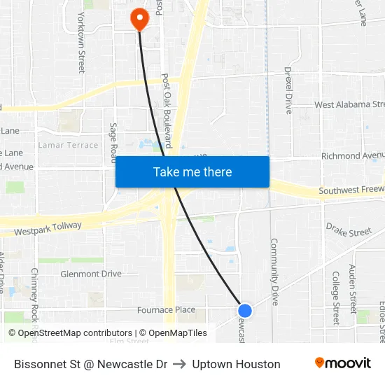 Bissonnet St @ Newcastle Dr to Uptown Houston map