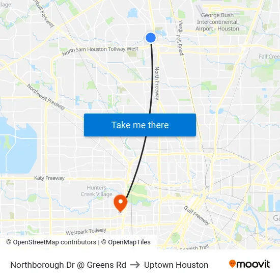 Northborough Dr @ Greens Rd to Uptown Houston map