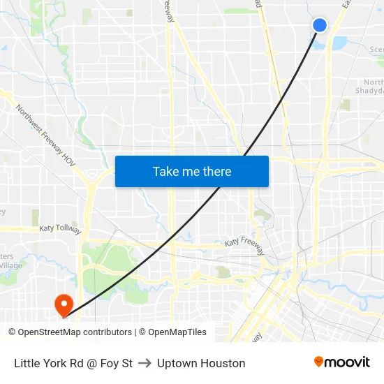 Little York Rd @ Foy St to Uptown Houston map