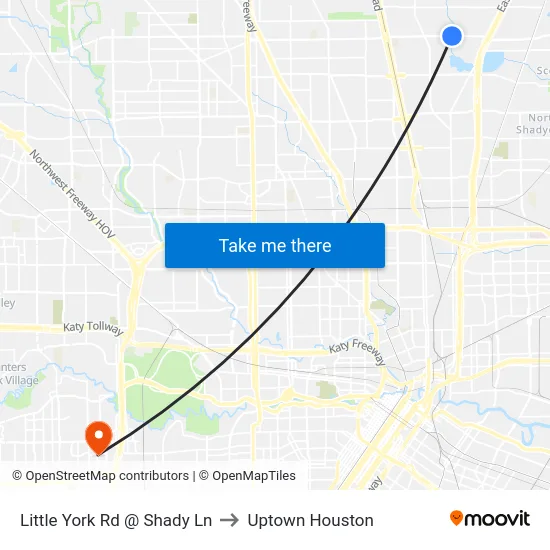 Little York Rd @ Shady Ln to Uptown Houston map