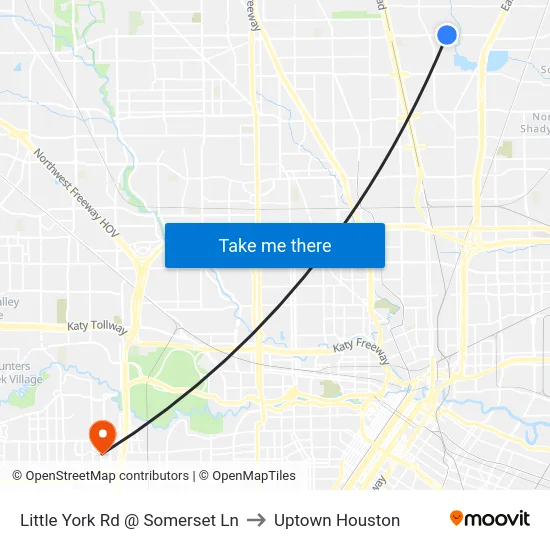 Little York Rd @ Somerset Ln to Uptown Houston map