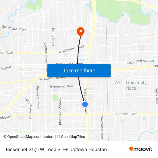 Bissonnet St @ W Loop S to Uptown Houston map