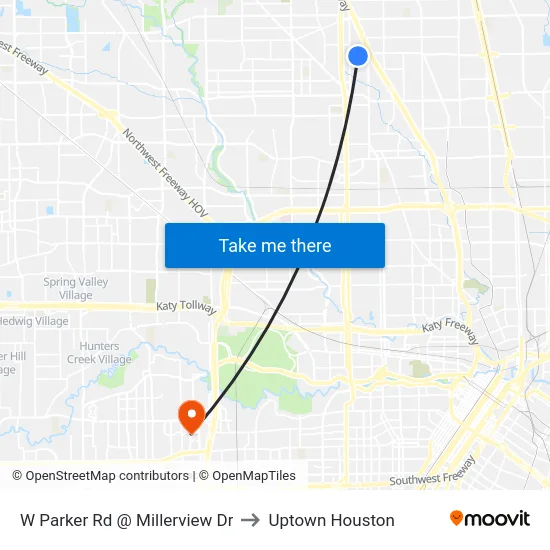 W Parker Rd @ Millerview Dr to Uptown Houston map