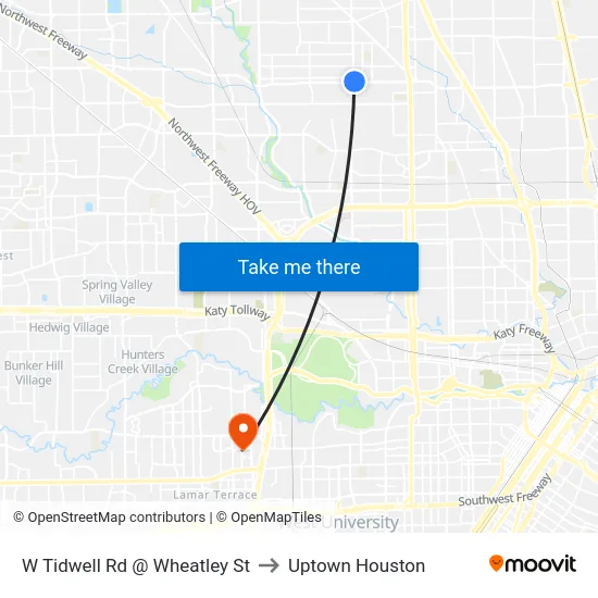 W Tidwell Rd @ Wheatley St to Uptown Houston map