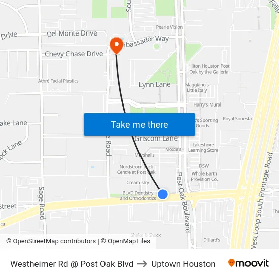 Westheimer Rd @ Post Oak Blvd to Uptown Houston map