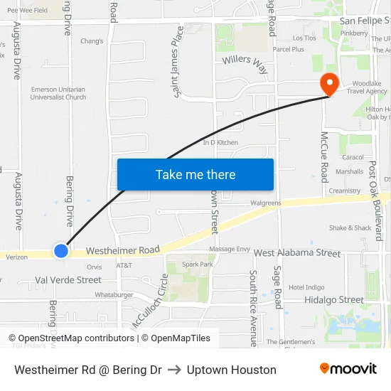 Westheimer Rd @ Bering Dr to Uptown Houston map
