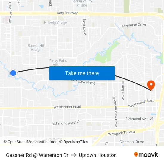 Gessner Rd @ Warrenton Dr to Uptown Houston map