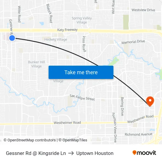 Gessner Rd @ Kingsride Ln to Uptown Houston map