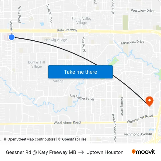 Gessner Rd @ Katy Freeway MB to Uptown Houston map