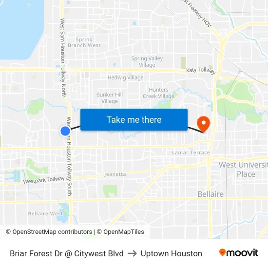 Briar Forest Dr @ Citywest Blvd to Uptown Houston map