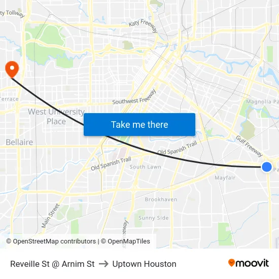 Reveille St @ Arnim St to Uptown Houston map