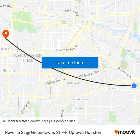 Reveille St @ Greendowns St to Uptown Houston map