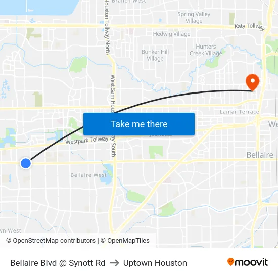 Bellaire Blvd @ Synott Rd to Uptown Houston map
